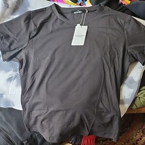 New W Tag TRENDY QUEEN size Large Black Poly Spandex Stretch T-shirt